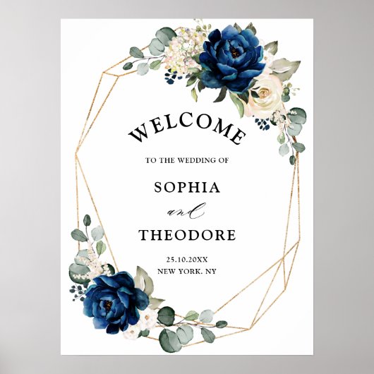 Navy Gold White Champagne Ivory  Wedding Welcome Poster (Vorne)
