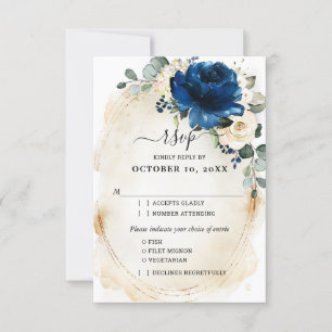 Navy Gold White Champagner Elfenbein Rosen RSVP Karte