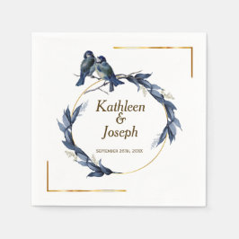 Navy Gold White Elegance Blue Birds Wedding Napkin Serviette