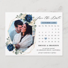 Navy Gold White Ivory Geometric Save the Date Postkarte