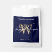 Navy Gold White Monogram +Namen Danke Hochzeit Geschenktütchen (Vorderseite)