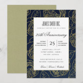 NAVY GOLD WHITE ROSE FLORAL CORPORATE PARTY EVENT EINLADUNG (Vorne/Hinten)