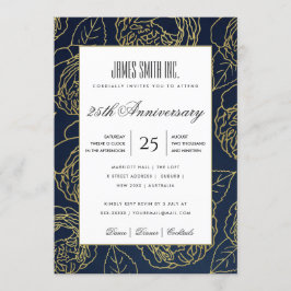 NAVY GOLD WHITE ROSE FLORAL CORPORATE PARTY EVENT EINLADUNG