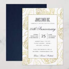 NAVY GOLD WHITE ROSE FLORAL CORPORATE PARTY EVENT EINLADUNG