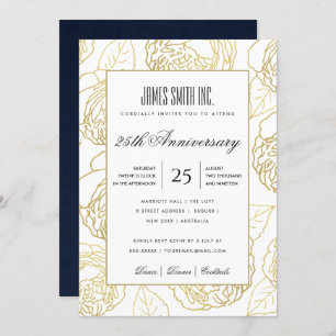 NAVY GOLD WHITE ROSE FLORAL CORPORATE PARTY EVENT EINLADUNG