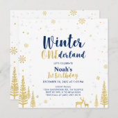 Navy & Gold Winter Onederland 1. Geburtstag Einladung (Vorne/Hinten)