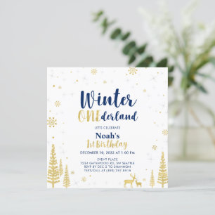 Navy & Gold Winter Onederland 1. Geburtstag Einladung