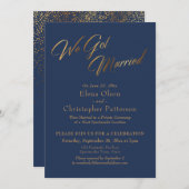 Navy & Gold Wir Got Verheiratet Confetti Empfang Einladung (Vorne/Hinten)