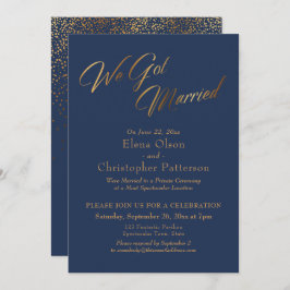 Navy & Gold Wir Got Verheiratet Confetti Empfang Einladung