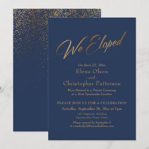 Navy & Gold Wir haben Script Confetti Empfang Einladung