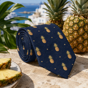 Navy Golden Ananas Tropical Muster Krawatte