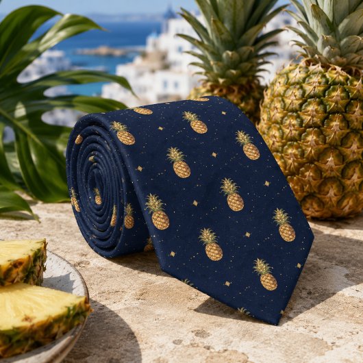 Navy Golden Ananas Tropical Muster Krawatte