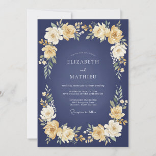 Navy Golden Bloom Hochzeit Einladung