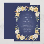 Navy Golden Bloom Hochzeit Einladung (Vorne/Hinten)