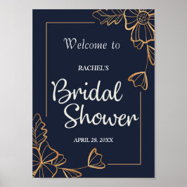 Navy & golden floral Bridal Shower Poster