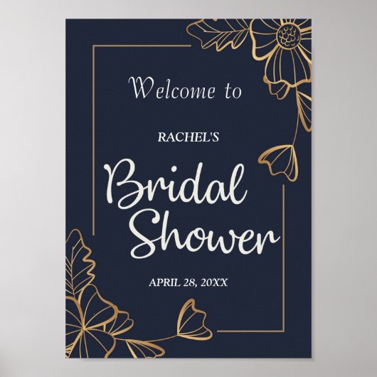 Navy & golden floral Bridal Shower Poster (Vorne)