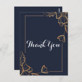 Navy & golden floral Vielen Dank Postkarte (Vorne/Hinten)