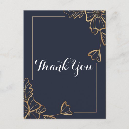 Navy & golden floral Vielen Dank Postkarte (Vorderseite)