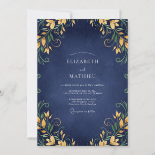 Navy Golden Lily Hochzeit Einladung