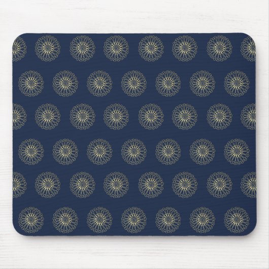 Navy | Golden Zinnia Flower Medallions Mousepad (Vorne)