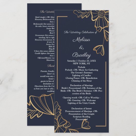 Navy & goldene Blumen Programm (Vorne/Hinten)