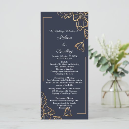 Navy & goldene Blumen Programm (Stehend Vorderseite)