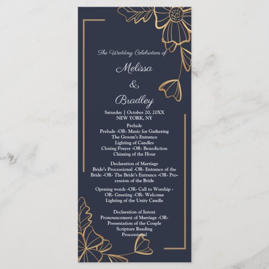 Navy & goldene Blumen Programm (Vorderseite)