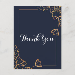 Navy & goldene floral Danke Postkarte