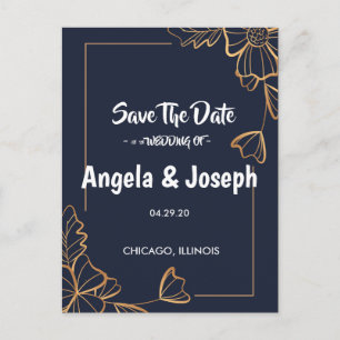 Navy & goldene florale Save-the-Date-Karte Ankündigungspostkarte
