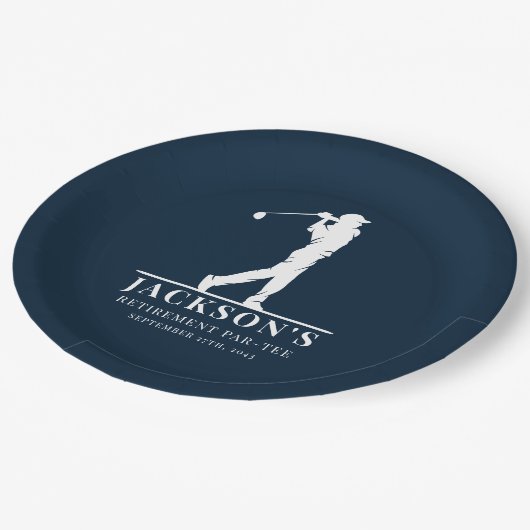 Navy Golf Themed Retirement Par-T Pappteller (Schrägansicht)