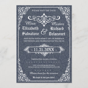 Navy Gothic Viktorianisch Damask Save the Data Date