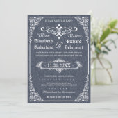 Navy Gothic Viktorianisch Damask Save the Data Date (Stehend Vorderseite)