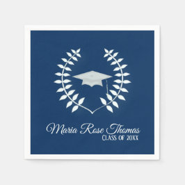 Navy Grad Cap & Blätter Paper Napkins Serviette