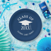 Navy Grad Cap und Blätter Papier Teller 9" (Party)