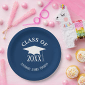 Navy Grad Cap und Blätter Papier Teller 9" (Party)