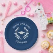 Navy Grad Cap und Blätter Papier Teller 9" (Party)