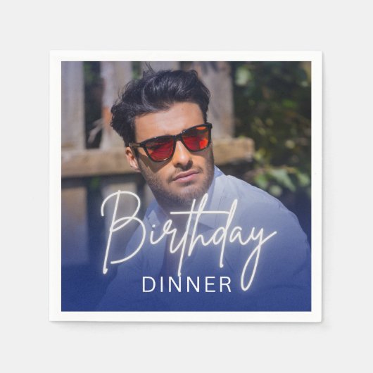 Navy Gradient Dinner Photo Birthday Serviette (Vorderseite)