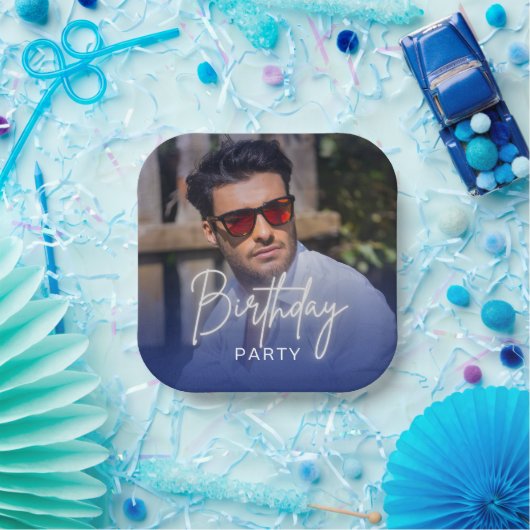Navy Gradient Personalized Photo Birthday Pappteller (Party)