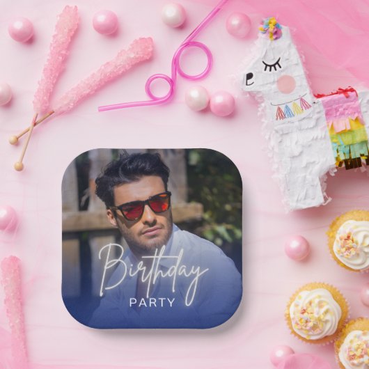 Navy Gradient Personalized Photo Birthday Pappteller (Party)