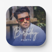 Navy Gradient Personalized Photo Birthday Pappteller (Vorderseite)