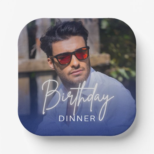 Navy Gradient Photo Birthday Dinner Pappteller (Vorderseite)