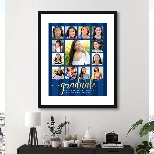 Navy Graduate K-12 Script Foto Collage Real Gold Foliendrucke