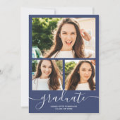 Navy Graduate Script 4 Fotos Abschluss Einladung (Vorderseite)
