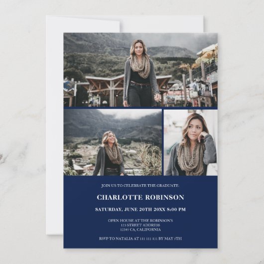 Navy Graduate Script Foto Abschluss Einladung (Rückseite)