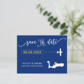 Navy Grand Cayman Wedding Save the Date Map Postkarte (Stehend Vorderseite)