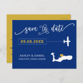Navy Grand Cayman Wedding Save the Date Map Postkarte (Vorne/Hinten)