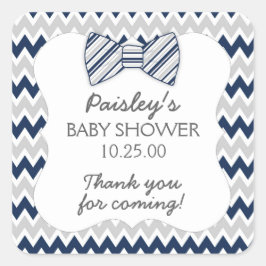 Navy Grau Zickzack Bogen Krawatte Baby Dusche Gefa Quadratischer Aufkleber
