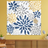 Navy Gray Gold Dahlia Blooms Leinwanddruck (Insitu (Wohnzimmer))