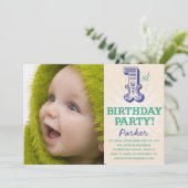 NAVY & GREEN 1ST| ERSTE BIRTHTAGINVITÄT EINLADUNG (Stehend Vorderseite)