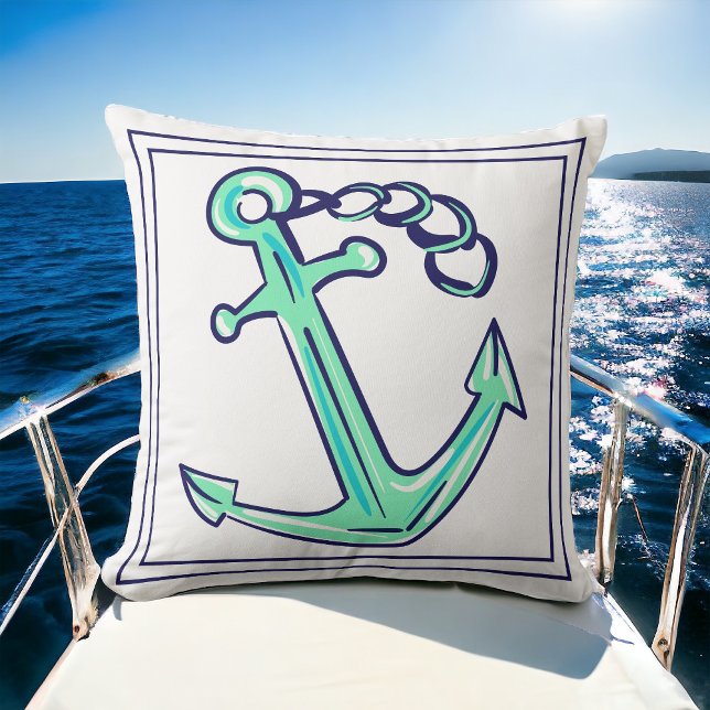 Navy Green Anchor Nautical Boat Coast Kissen (Von Creator hochgeladen)